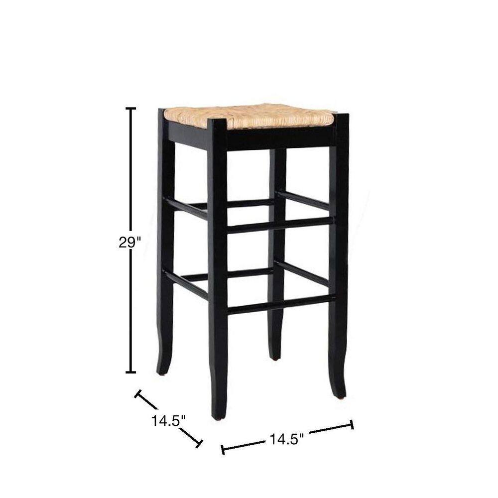 Elegant Rush Sea Grass 29" Backless Black Hardwood Stool