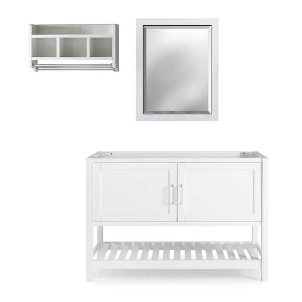 Alaterre Furniture Alaterre Furniture Bennet 2-Pieces Wooden Bathroom Vanity Set 48 in. L Bathroom Vanity Storage 30 in. L Mirror, White