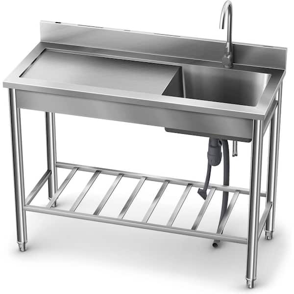 UKISHIRO 47.2 in. Freestanding Stainless Steel 1-Compartment Commercial ...