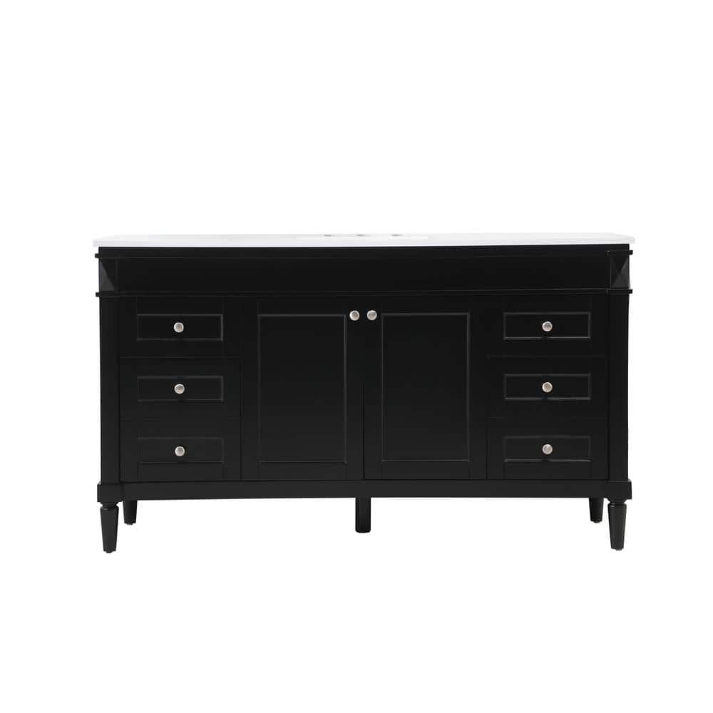 Simply Living 60 in. W x 21 in. D x 35 in. H Bath Vanity in Black with Ivor