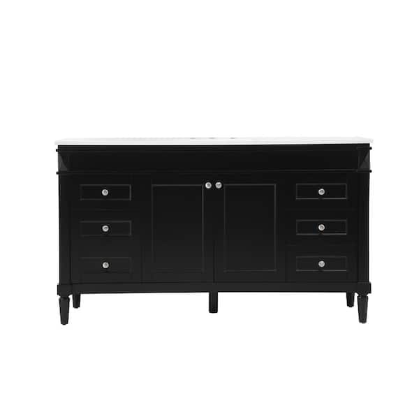 Unbranded Simply Living 60 in. W x 21 in. D x 35 in. H Bath Vanity in Black with Ivory White Engineered Marble Top