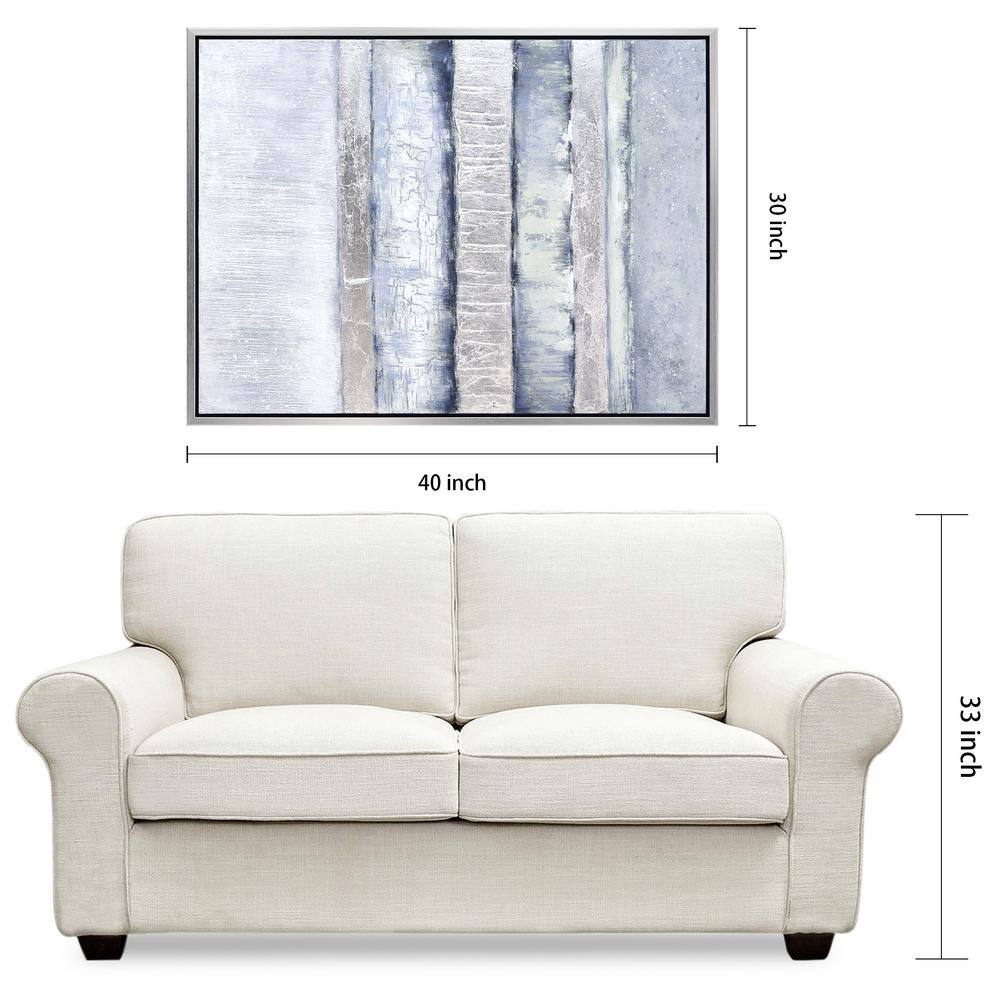 Winter Steps Blue and Grey Abstract Hand Painted Canvas with Champagne Frame