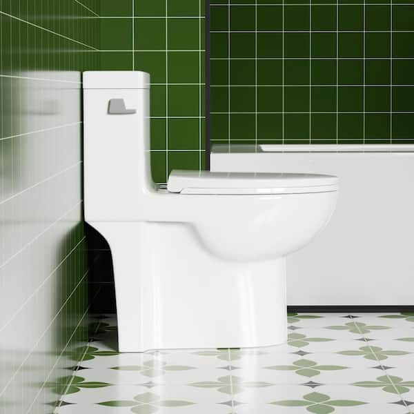 Tornado Flush 12 in. 1-Piece 1.28 GPF Single Flush Elongated Toilet in Gloss White Seat Included