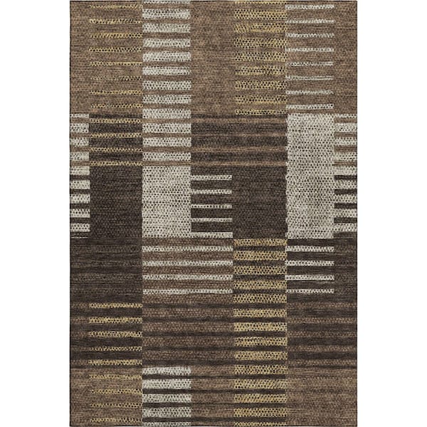 Mayfield Premium Machine Washable Abstract AMF954 Chocolate 9 ft. x 12 ft. Area Rug