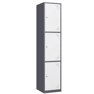 3-Tier Metal Locker for Home, Dressing Room, 71 in. Steel Storage Lockers with 3 Door for Employees (Grey and White)