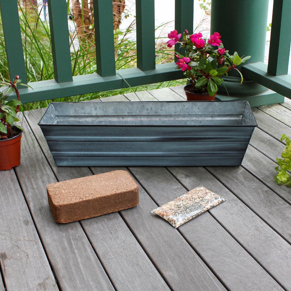Blue Galvanized Steel Planter Box Garden Kit with Coir Brick