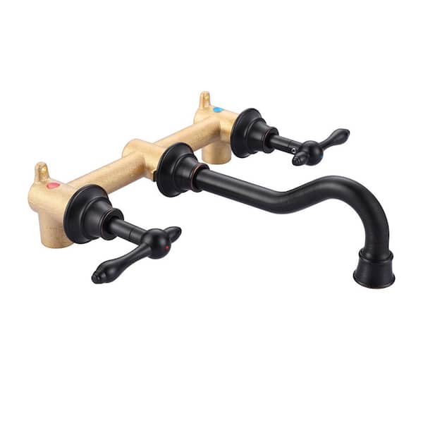 Brass Double Handle Wall Mounted Faucet 8 in. Centerset 3 Hole Bathroom Faucet with Brass Value in Oil Rubbed Bronze