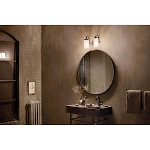 Kennewick 13.25 in. 2-Light Black Traditional Bathroom Vanity Light with Etched Glass