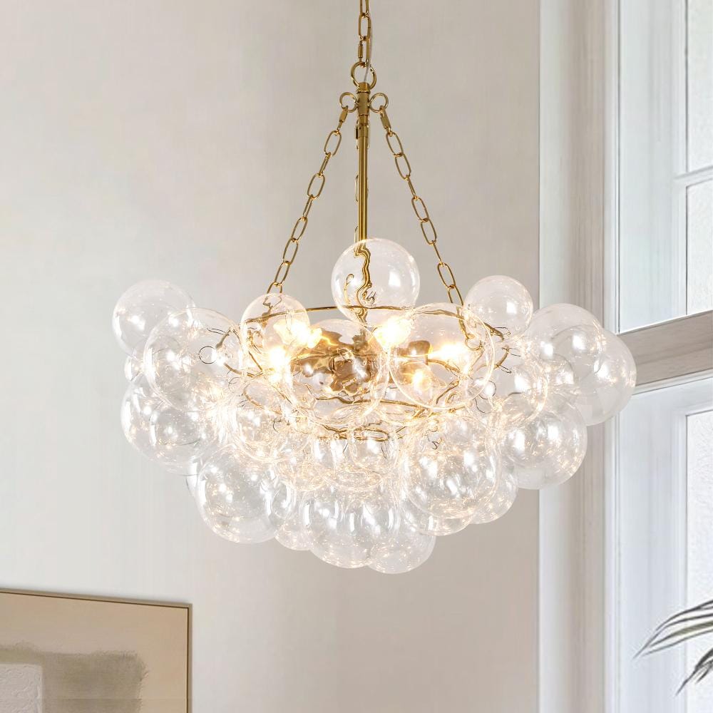 6-Light Gold Chandelier with Clear Globe Glass, 25 Inch Mid-Century Bubble Ceiling Light price history on PriceWatchPro