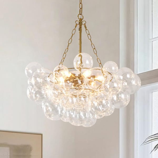 Rviezza 6-Light Gold Chandelier with Clear Globe Glass, 25 Inch