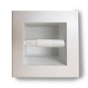 Recessed Toilet Paper Holder White Enamel Solid Wood Tripoli with Simple Frame