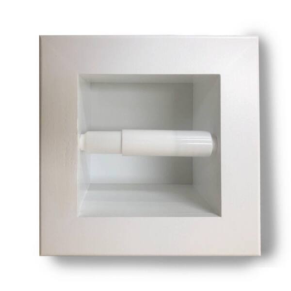 WG Wood Products Recessed Toilet Paper Holder White Enamel Solid Wood Tripoli with Simple Frame