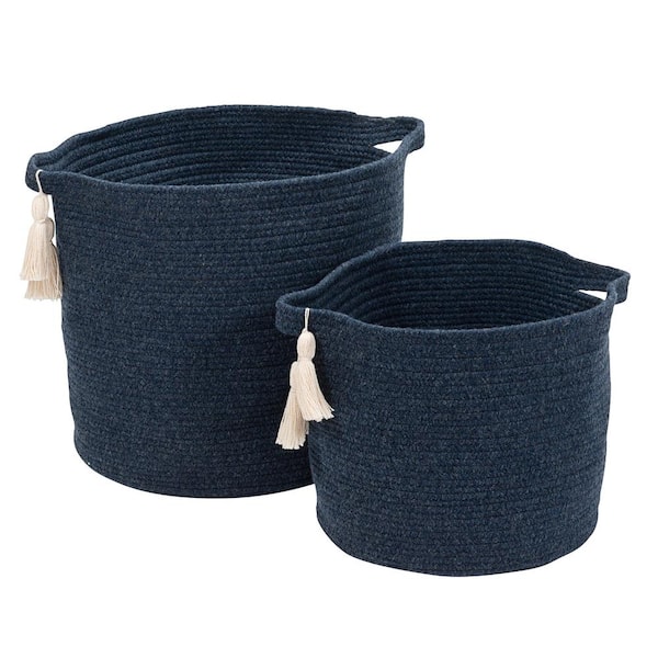 Colonial Mills Andorra 16 in. x 16 in. x 16 in. Navy Round Blended Wool Basket