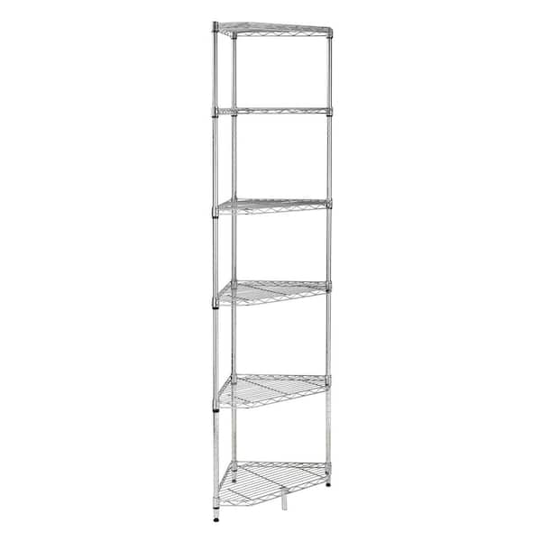 Unbranded Honey Can Do Steel 22 in. W x 72 in.H x 22 in.D 6-Tier Triangle Corner Space Saving Garage Storage Shelving Unit, Chrome