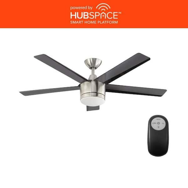 Merwry 52 in. Integrated LED Indoor Brushed Nickel Ceiling Fan with HubSpace Bundle, Works with Google and Alexa