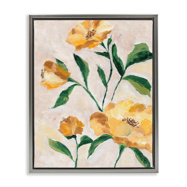 Stupell Industries Yellow Camellia Blossoms by Nikita Jariwala Gray Floater Frame Nature Graphic Art Print 21 in. x 17 in.