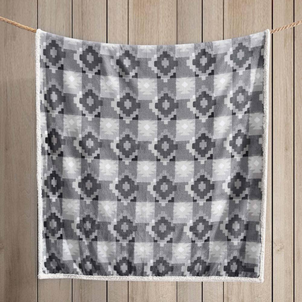 Ultra Soft Reversible Grey Fleece Sherpa Throw Blanket