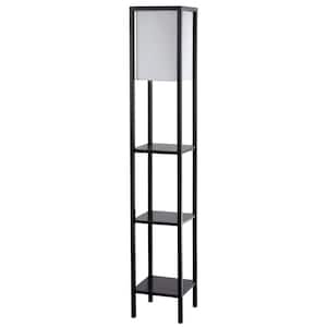 Rista 58.5 in. Black Metal Shelf Floor Lamp with Off-White Shade