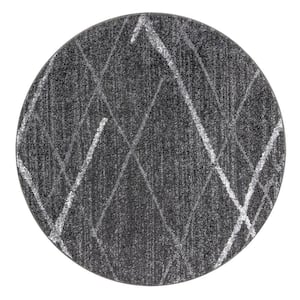 Thigpen Contemporary Stripes Dark Gray 5 ft. Round Rug