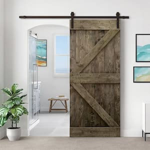 30 in. x 84 in. K-Style Knotty Pine Wood DIY Sliding Barn Door with Hardware Kit