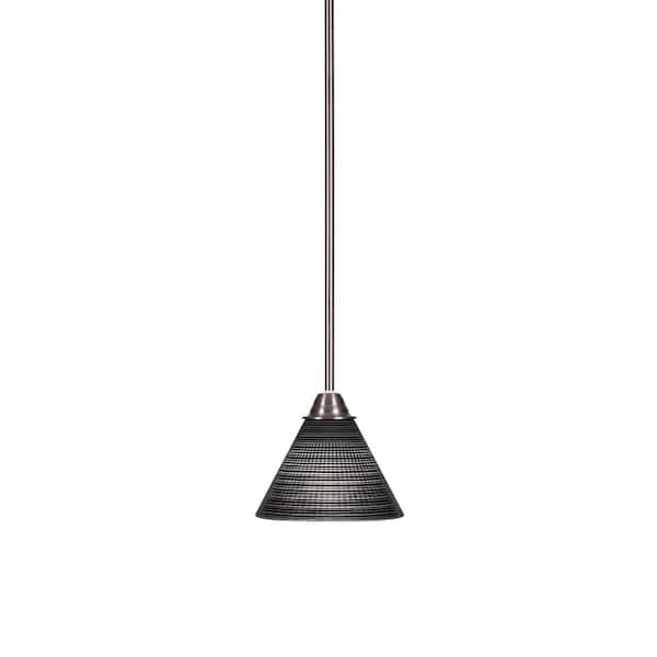Madison 100-Watt 1-Light Brushed Nickel Shaded Pendant Light with 7 in. Black Matrix Glass Shade, No bulb Included