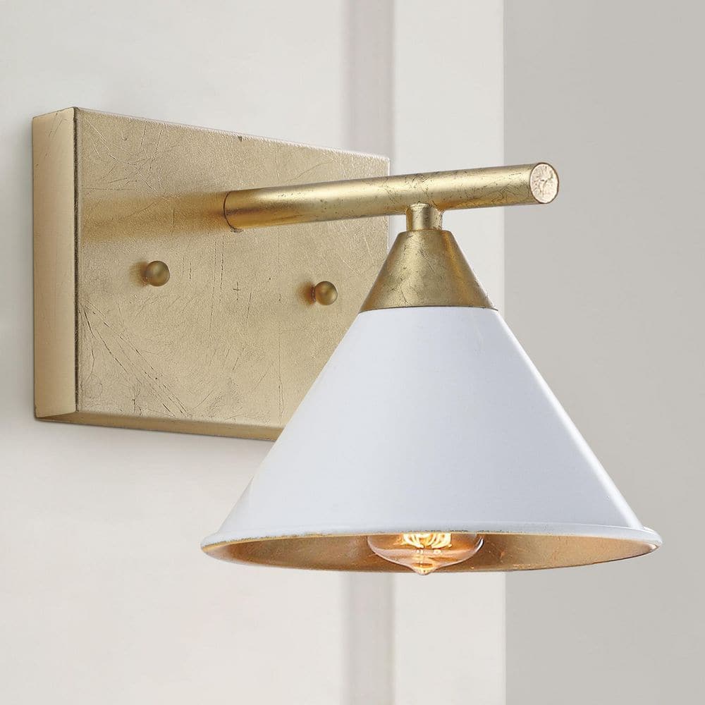 Yvette 7.5" White and Gold Leaf Distressed Metal Wall Sconce