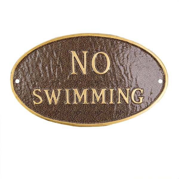 Montague Metal Products 10 in. x 18 in. Large Oval No Swimming Statement Plaque Sign - Hammered Bronze
