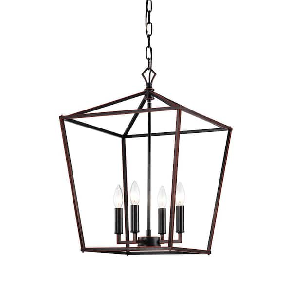 Edvivi Renzo 16 in. 4-Light Oil Rubbed Bronze Caged Modern Farmhouse Candlestick Pendant