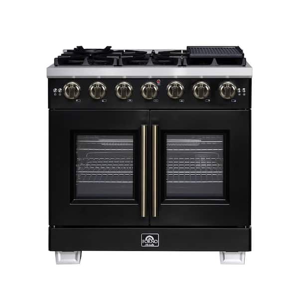 Capriasca 36 in. Black Freestanding French Door Gas Range, 6 Burners