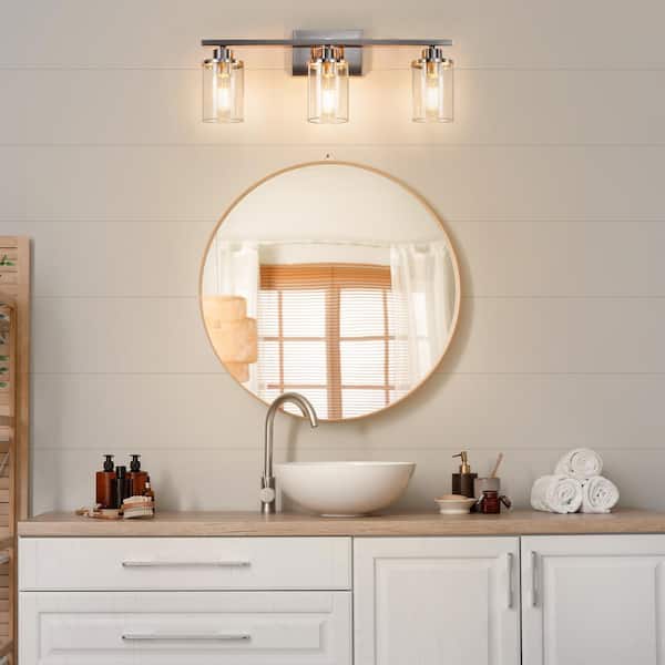EDISHINE 24 in. 3-Light Brushed Nickel Vanity Light with Clear