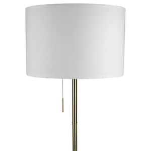 72 in. H Brushed Gold 2-Light Adjustable Tripod Floor Lamp with White Cotton/Linen Fabric Drum Shade