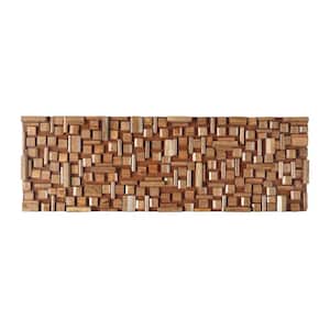36 in. x 12 in. Mango Wood Brown Handmade Geometric Block Panel Abstract Wall Decor