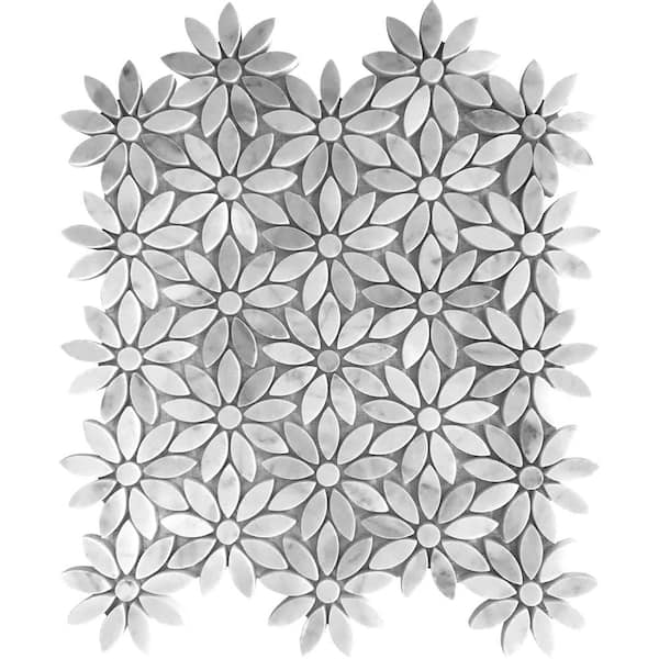 Apollo Tile Gray and White 10.7-in. x 12-in. Polished Marble Mosaic Tile (4.46 Sq ft/case)
