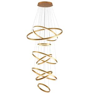 8-Lights High Ceiling Chandelier, Dimmable Integrated LED 8-Rings Modern Gold Chandelier Chandeliers for Dining Room