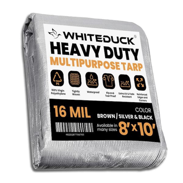 8 ft. x 10 ft. Silver and Black 16 MIL UV Resistant Rip and Tear Proof Heavy Duty Polyethylene General Purpose Tarp