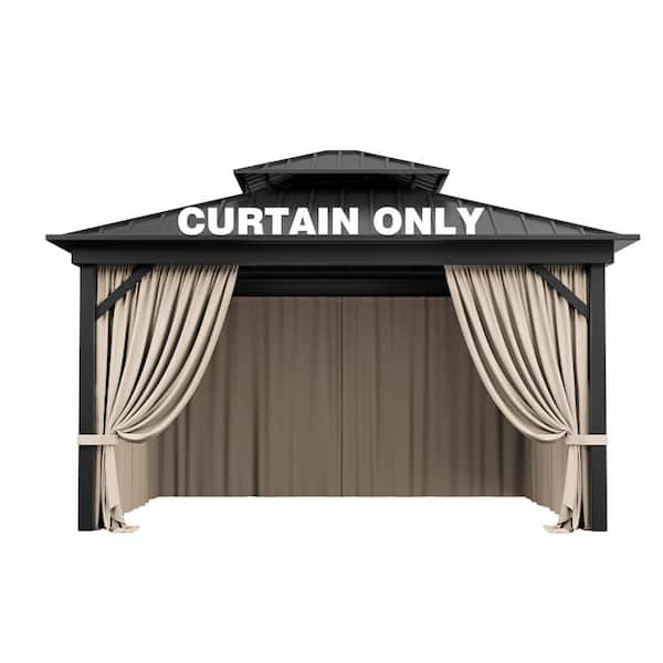 12 ft. x 12 ft. Universal Outdoor Privacy Curtains, Gazebo Curtain Replacement with Zipper Khaki (4-Side Curtain Only)