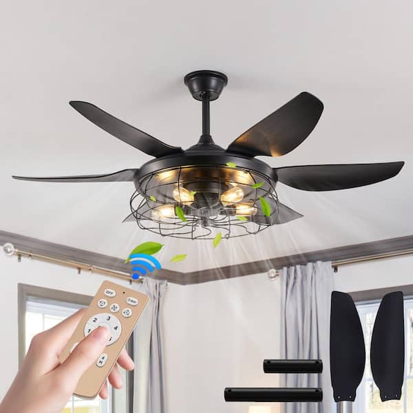 52 in. Indoor Black 6 ABS Blades Ceiling Fan with Light, Remote Control and Reversible DC Motor (Bulb Not Included)
