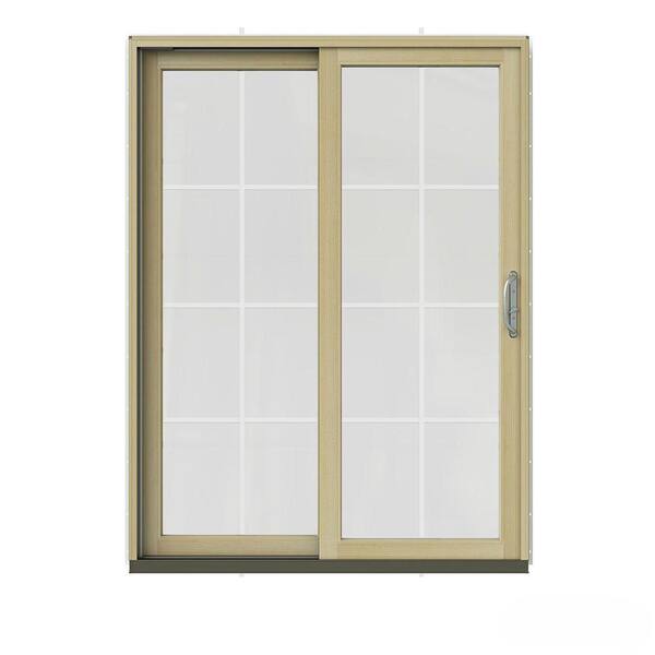JELD-WEN 60 in. x 80 in. W-2500 Contemporary Vanilla Clad Wood Left-Hand 8 Lite Sliding Patio Door w/Unfinished Interior