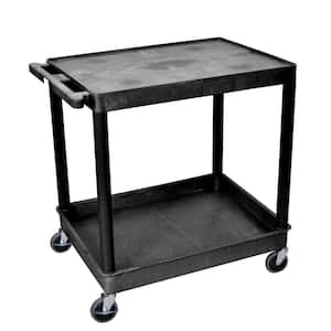 TC 24 in. W x 32 in. D Large Flat Top and Tub Bottom Shelf Utility Cart Black