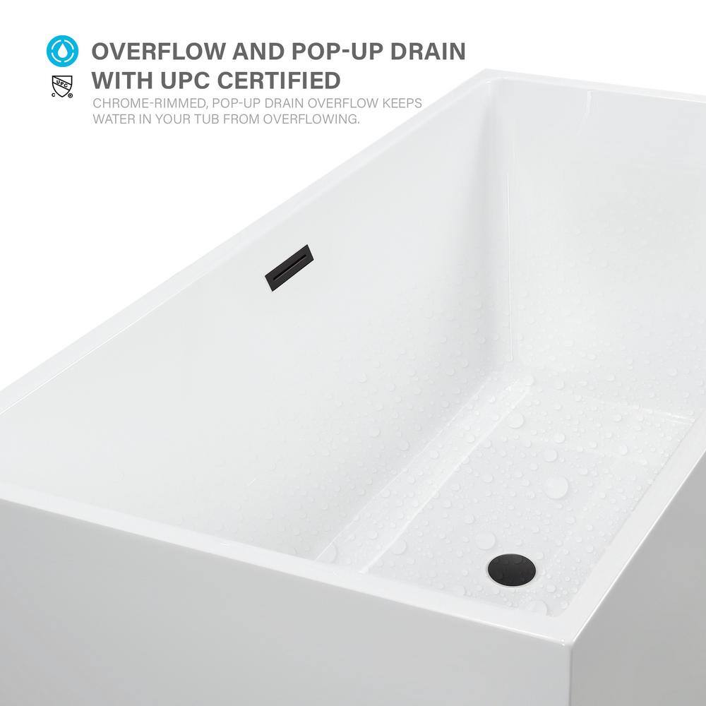 White Acrylic Freestanding Soaking Bathtub with Matte Black Trim