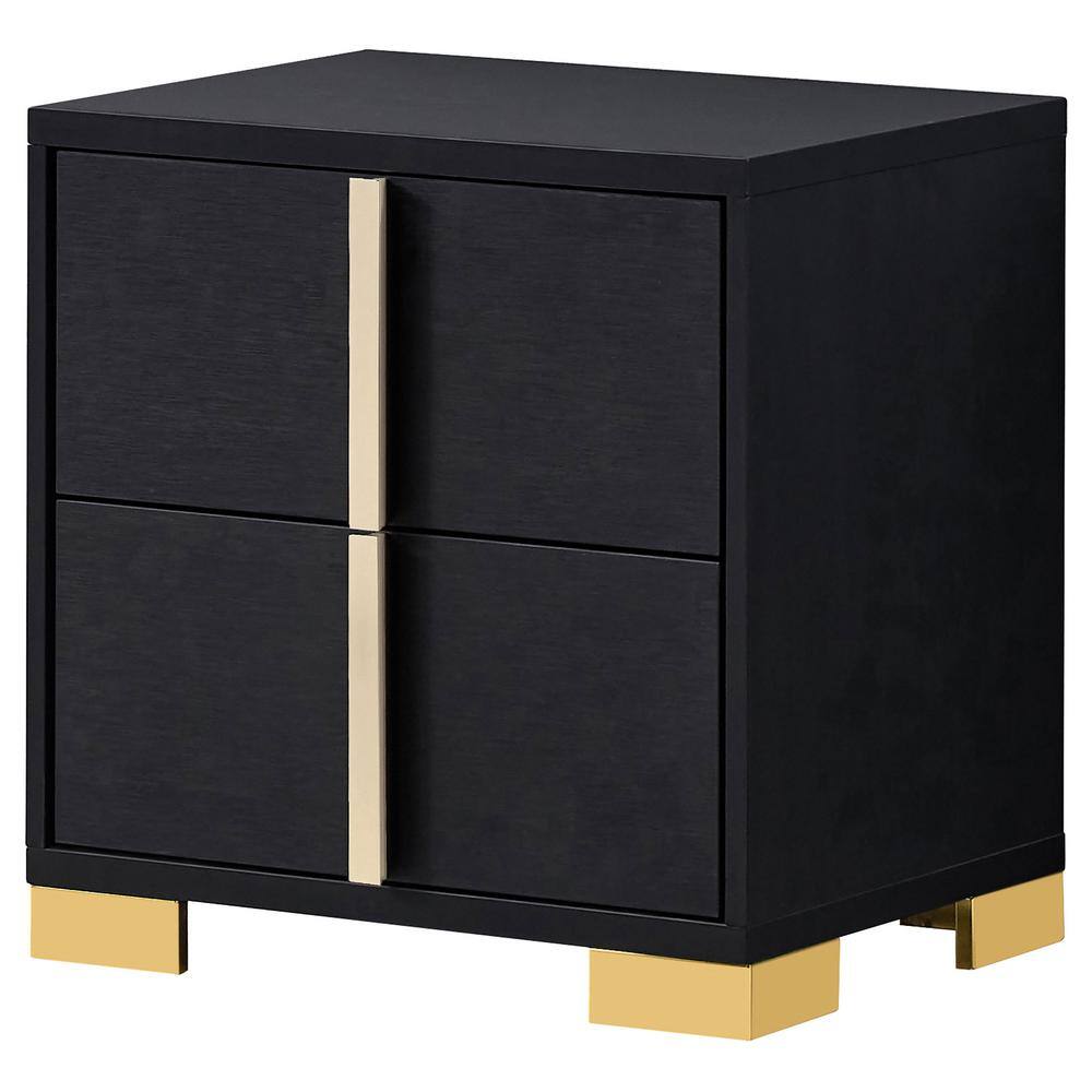 Black and Gold 2-Drawer Modern Nightstand