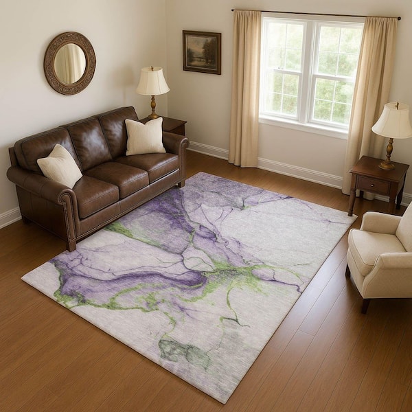 Mayfield Premium Machine Washable Abstract AMF1690 Purple 10 ft. x 14 ft. Area Rug