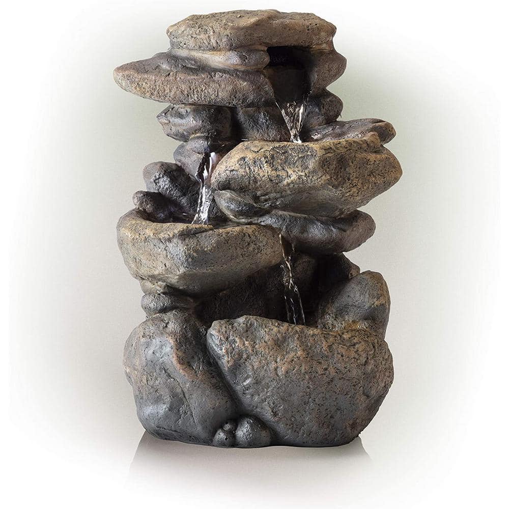 Alpine Corporation 11 in. Tall Indoor 3-Tier Tabletop Stone Water ...