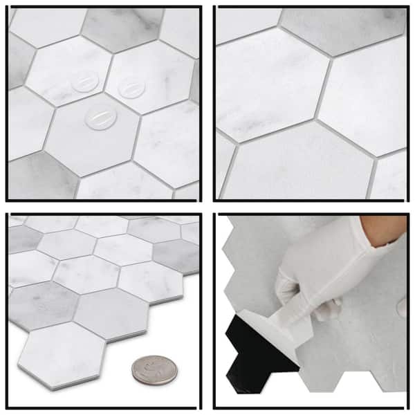 sunwings Hexagon 12.5 in. x 12.2 in. Peel and Stick Backsplash Stone Composite Wall Tile, Cement Blue (10 tiles, 9.00 Sq.Ft.)