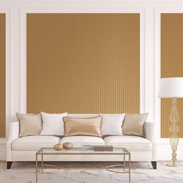 1/2 in. Stripe Embossed Wallpaper in Golds