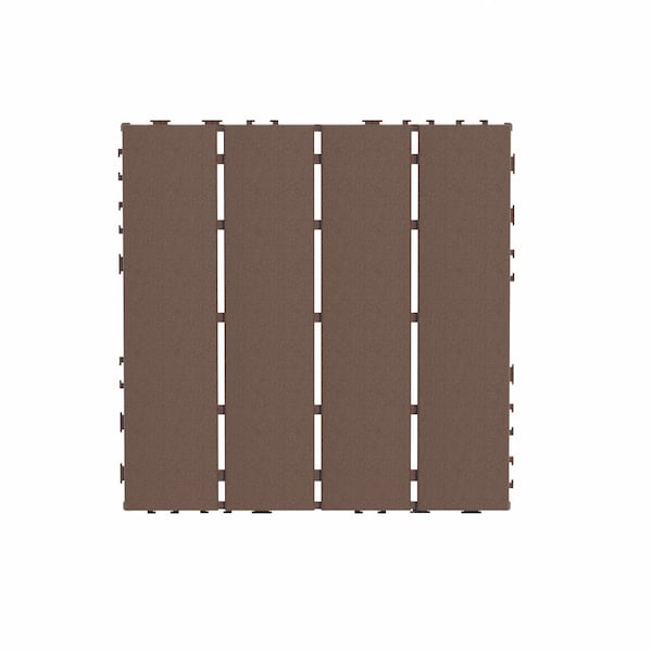 12 in. x 12 in. Patio Floor Tiles Plastic Outdoor Deck Floor Tile, Interlocking Deck Tiles in Brown (44-pack)