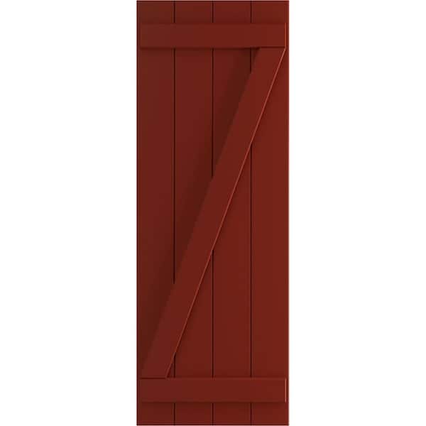 Ekena Millwork 21-1/2 in. x 31 in. True Fit PVC 4-Board Joined Board and Batten Shutters with Z-Bar Pair in Pepper Red