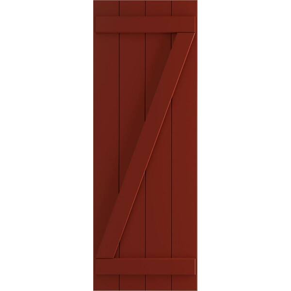 Ekena Millwork 21-1/2 in. x 37 in. True Fit PVC Four Board Joined with Z-Bar Board and Batten Shutters Pair in Pepper Red