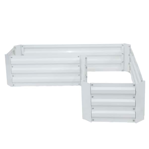 Galvanized Steel Metal L-Shaped Raised Garden Bed-Ivory White