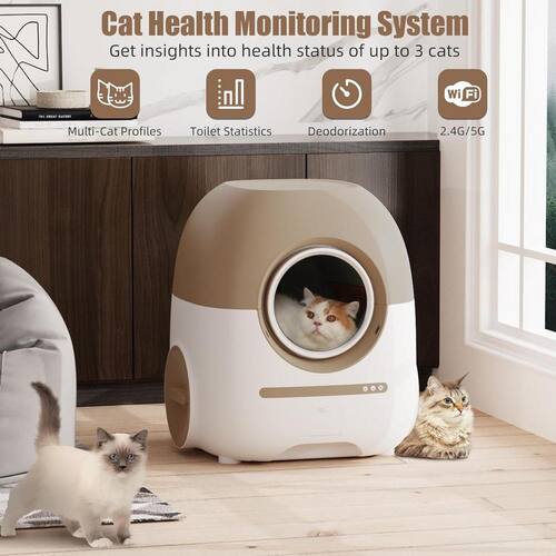 Self Cleaning Cat Litter Box, Automatic with Mat and Liner, 80 l